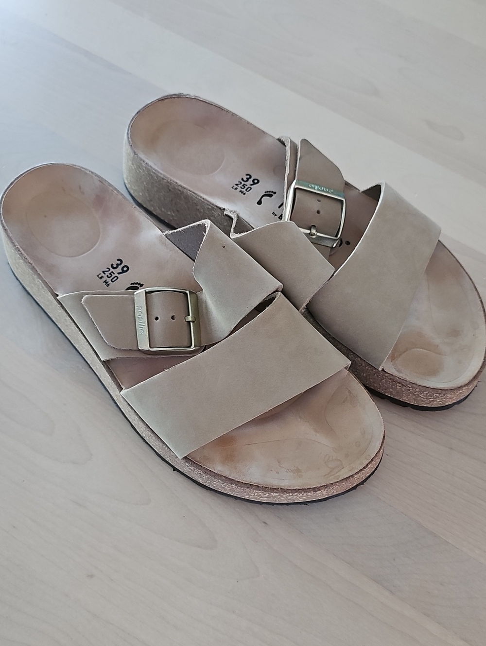 Papillio Beige Dual-Buckle Slide Sandals